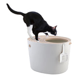 Iris Ohyama Cat Litter Box with Scoop, Up to 7kg, Beige, Top Entry, Cat Litter Tray, Enclosed, for Kitten, High Sided, Hooded, Large, Jumbo, BPA Free, Deep, Easy to Clean, PUNT-530